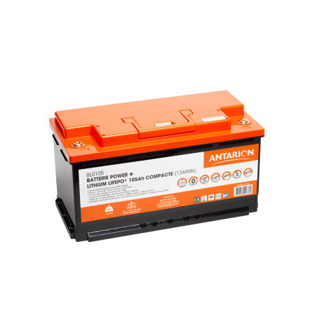 Batterie AGM 105Ah 800 Cycles – Pour Camping-car, Bornes Cuivre, Faible Autodécharge, Sans Entretien